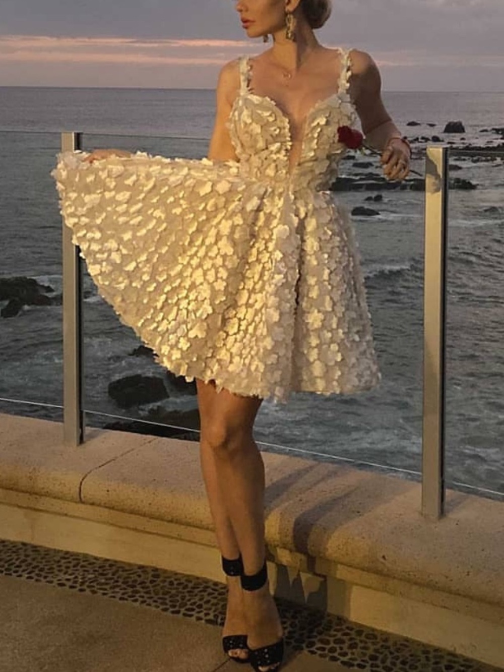 Elegant 3 D Floral Appliqué Mini Dress